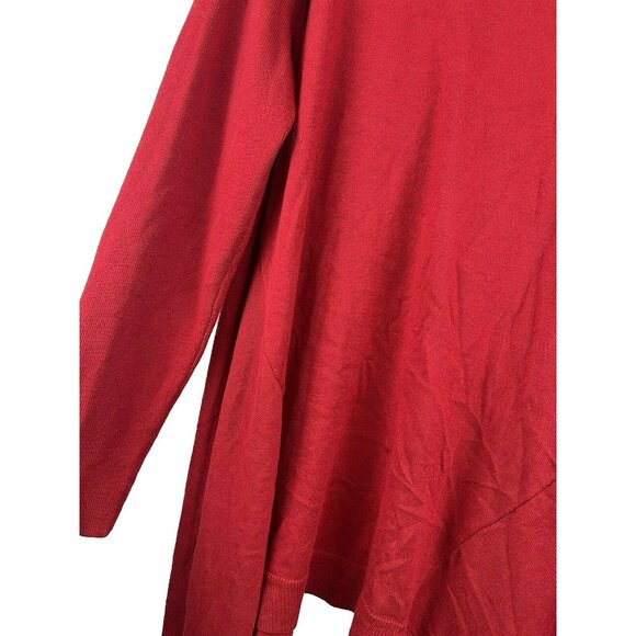 Chicos Sweater Top L or 2 Cashmere Blend Solid Red Turtle Neck Asymmetrical Hem - Picture 3 of 7